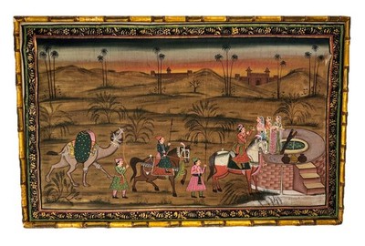 Ende 20. Jahrhundert Mogul Stil Rajasthani Miniatur Gemälde auf Seide, gerahmt 