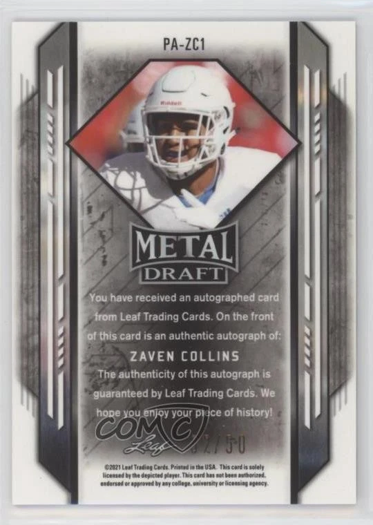 2021 Leaf Metal Draft Portrait Silver Crystals /50 Zaven Collins Rookie Auto RC - Image 2 of 2