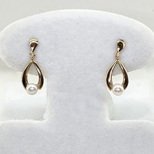 Pearl Earring Studs 9ct Pure Gold 1.2grams 1.7cm Drop x 8mm Real Pearls New