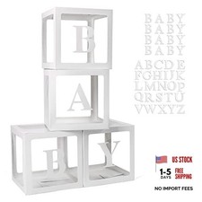 Baby Boxes with 42pcs Letters for Baby Shower Transparent Balloon Boxes White