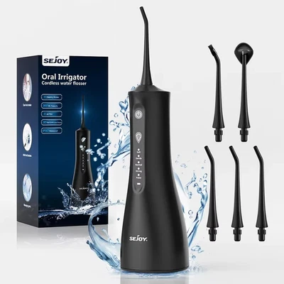 SEJOY Water Flosser 300ml 5 Jet Tips Cordless Water Dental Teeth Flosser 5 Modes
