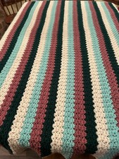 Handmade 70" x 45" Crocheted Rainbow Afghan Throw Blanket Multicolor Granny