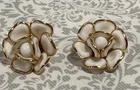 Vintage Rare Crown Trifari Poured Milk Glass Petal Camellia Earrings Clip On