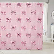 Pink White Bow Tie Shower Curtain Set,Cute Bowtie Princess Bathroom Set for G...