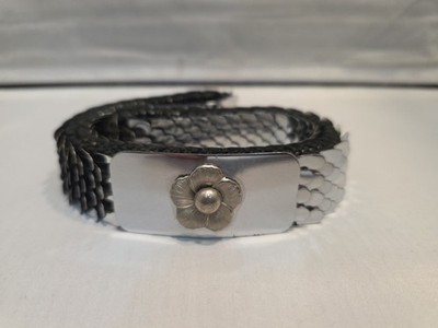 Vintage Women's Silver Stretchy Metal Fish Scale Belt Hook Buckle Silver Flower 