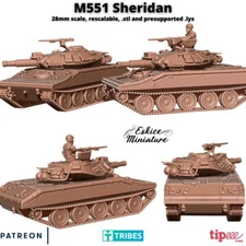 Eskice Miniature Vietnam War US M551 Sheridan Tank 15mm 20mm 28mm Scale 3D Print