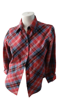 Foxcroft Damen Kariert Rot Bluse Größe 6 Faltenlos Langärmlig Kragen