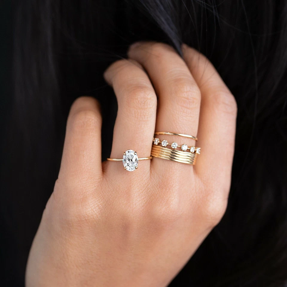 Damen Ring 14K Goldring 585 mit 5mm Breite STACK RINGS 5in1 Stapelring - Bild 2 von 4