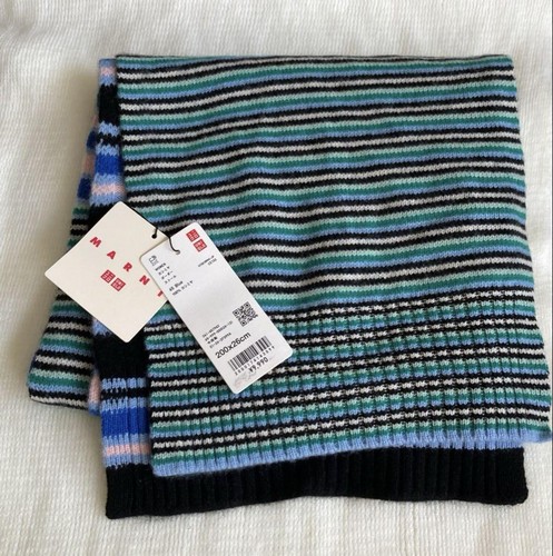 UNIQLO x MARNI 100% Cashmere Striped Scarf blue pattern - Picture 1 of 2