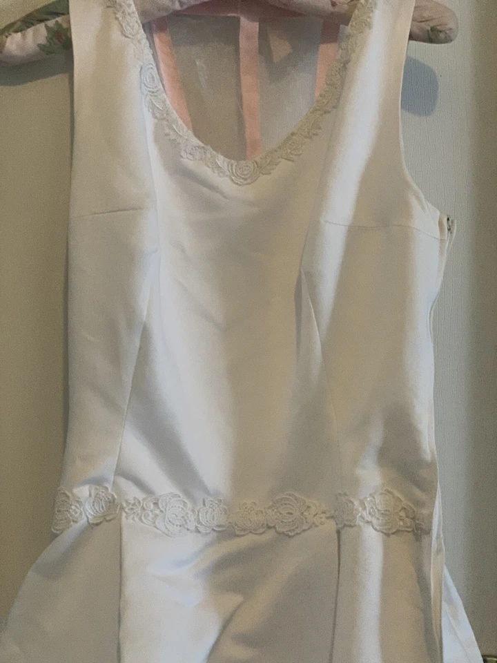 Vintage Pink/White Wedding Dress Sleveless Lace Appliques A Line Bridal PETITES - Image 4 of 4