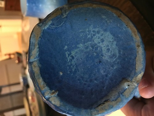 Primitive Salzglasur blau Kobalt Steinzeug VINTAGE fliegender Vogel Becher - Bild 3 von 4