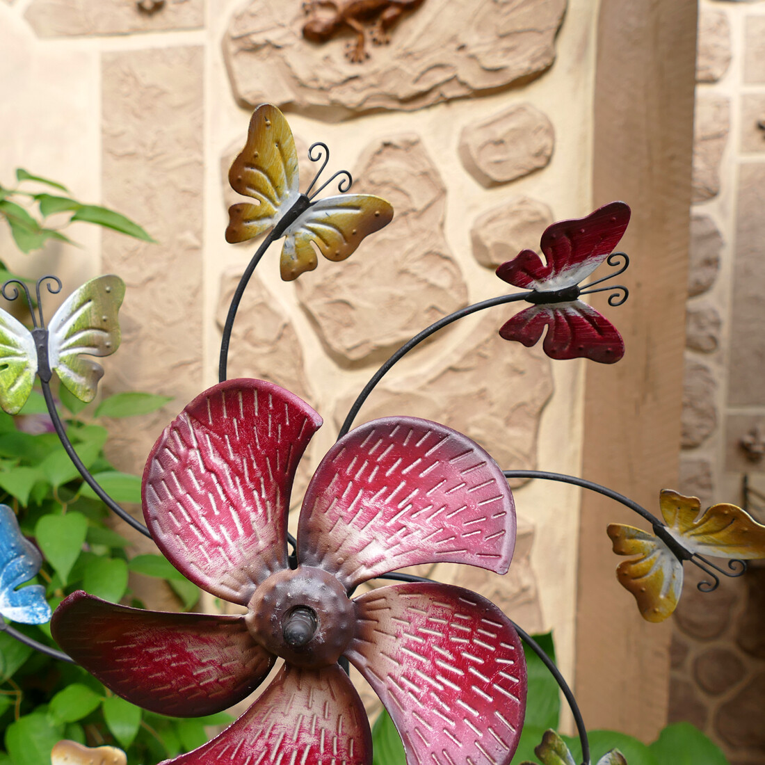 Gartenstecker doppel Windrad gegenläufig Schmetterling Windspiel