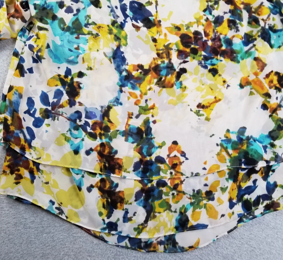 CHAUS 纽约上衣女式中号抽象透明艺术春季短袖雪纺 — 第 3/4 张图片