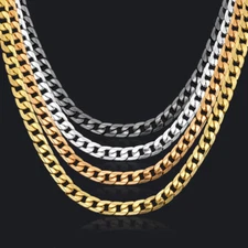 Curb Chain Necklace for men 24'' 10mm Black/Silver/Rose/18K Gold Plated Cuban