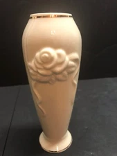 Lenox Rose Blossom and Ribbon Vase Ivory 24 Kt Gold Trim