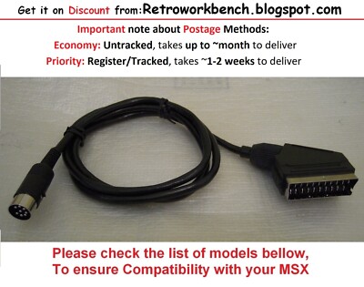 Philips Videopac G7200 G7400 VG5000 MSX VG8020/19 8Pin RGB A/V Scart Cable 1.2m