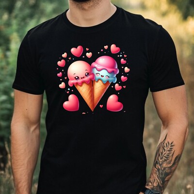 Mens I Love Ice Cream Print Cotton T-Shirt Size XS to 5XL