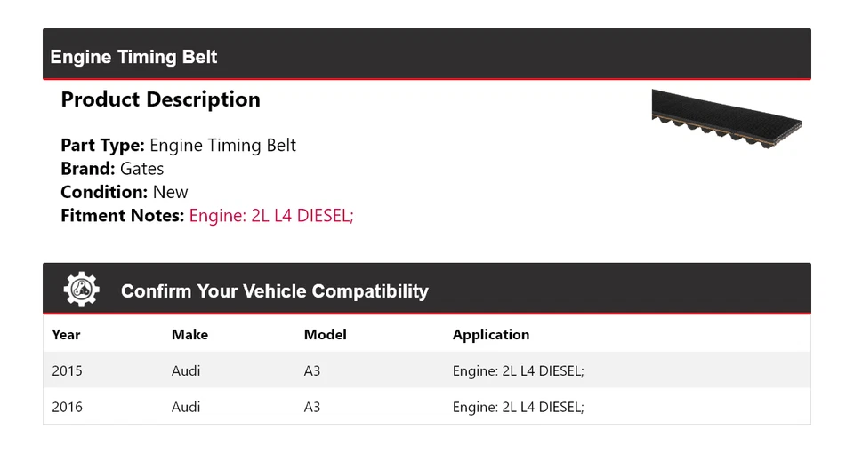 Puertas de correa de distribución para motor diésel Audi A3 2015-2016 2L L4 Foto 2 de 4