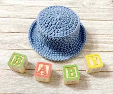 handmade crochet baby bucket fishing hat brim preemie 4-5lb slate blue new