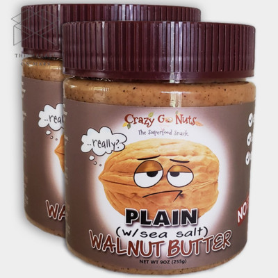 Crazy Go Nuts Plain Walnut Butter, 9 oz each, Creamy & Vegan 2 Pack