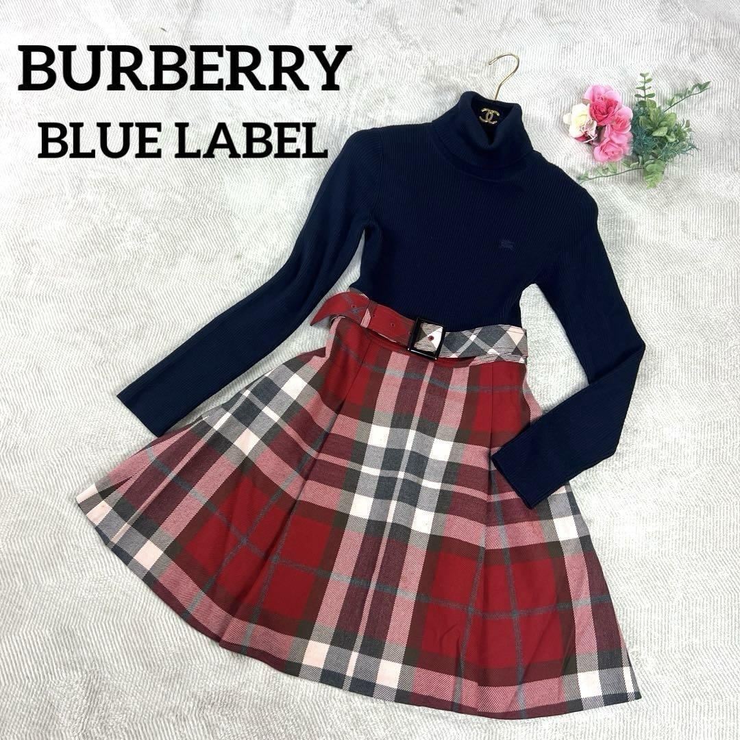 Burberry Blue Label Knee-Length Dress Check Black/Red Wool Burberry Blue Label Knee-Length Dress Check Black/Red Wool