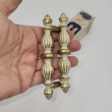 2 vintage NEW Kirsch drawer pulls handles cabinet brushed white gold Provincial
