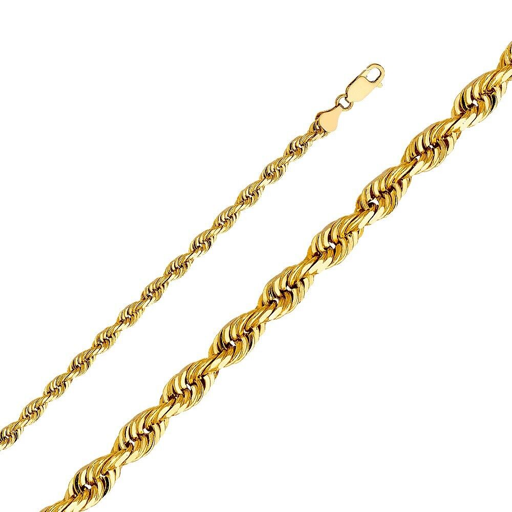 14k Yellow Gold 6-mm Wide Diamond-cut Solid Rope Chain