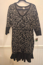 Taylor Womens sz L Black Creme 3/4 Sleeve Ruffle Hem Sweater Dress NWT #4