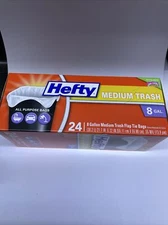 24 bag lot Hefty 8 gal. Capacity White Plastic Medium Trash Bag w/ Flap Tie