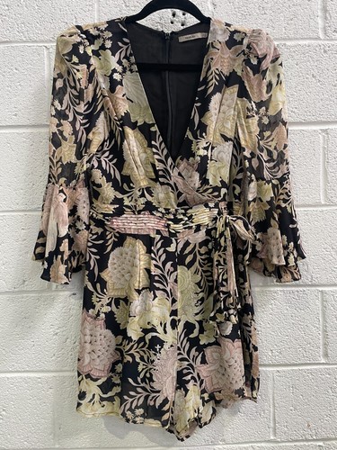 THURLEY Jolelle Playsuit Mini Wrap Floral V Neck Size 10 AU RRP 449 WITH DEFECTS - Picture 4 of 13