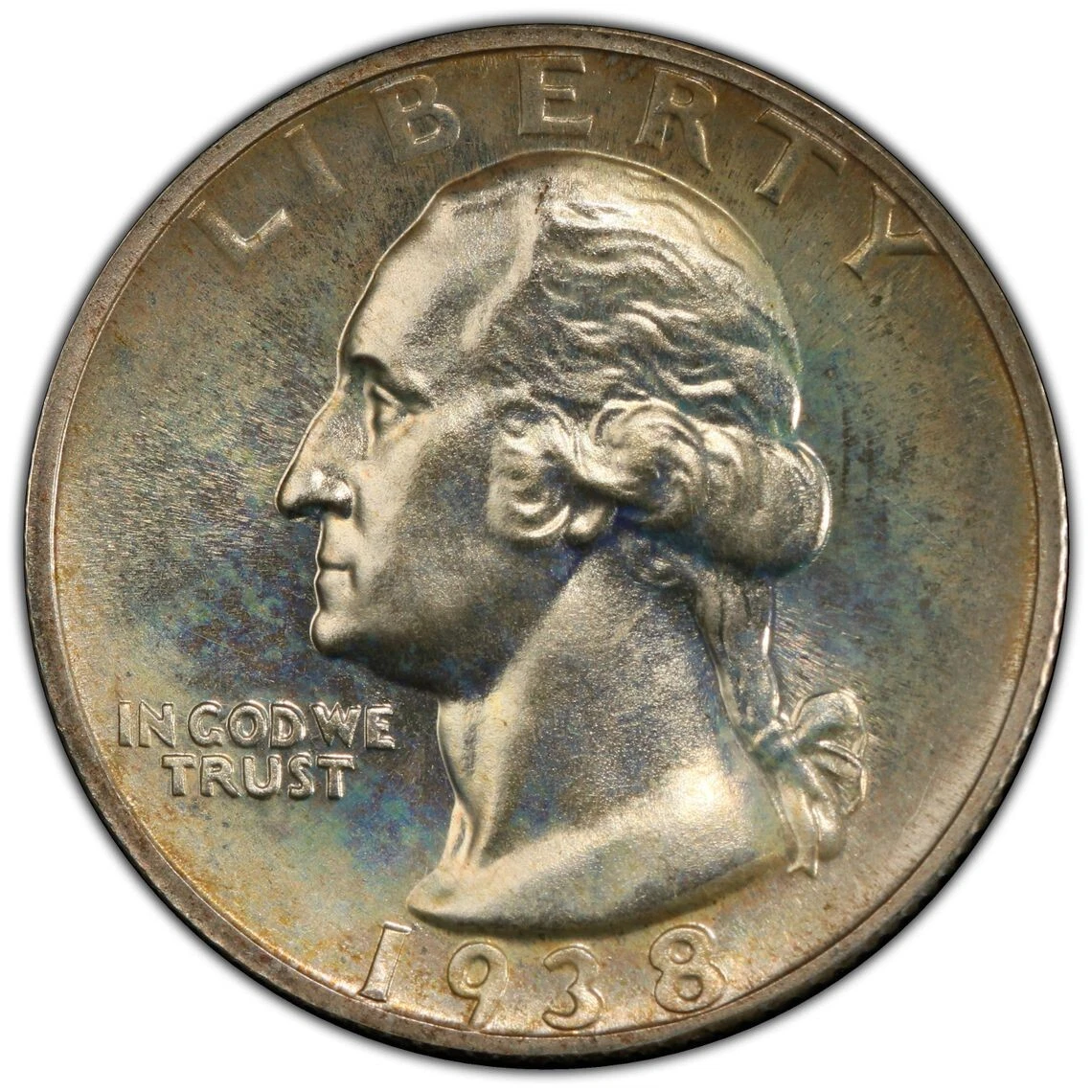 1938 Washington Quarter - PCGS Proof-68; Gorgeous, Rainbow-Toned Key Date 25C
