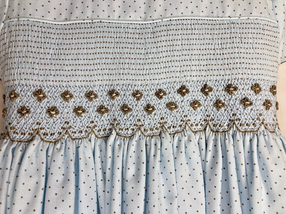 LULi & Me Smocked Dress Baby Blue polka dots Peter Pan Collar lined Girls SZ 4-6 - Image 4 of 4