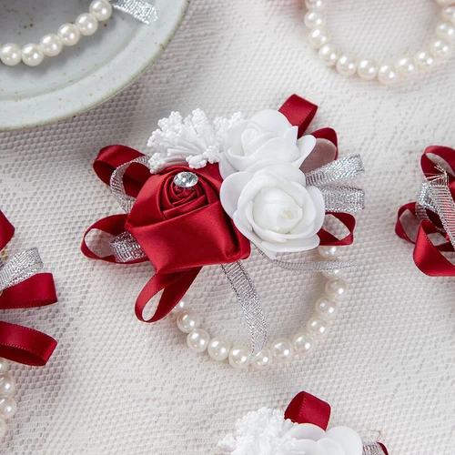 Bridesmaid Wrist Corsage Bracelet Pearl Hand Flowers Wedding Party Prom Decor UK - Picture 7 of 18