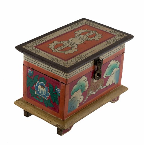 Coffret à Bijoux bouddhiste ou Boite en Bois peint Artisanat Népal - 20cm #7450 - Imagen 2 de 4