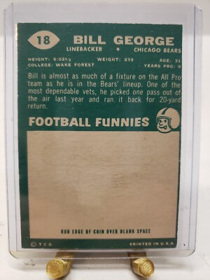 1960 Topps Football Card #18 Bill George-Chicago Bears. | eBay