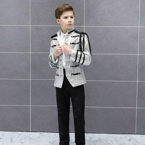 Boys Kids Children Sequin Single Breasted Jacket Dance Show Blazer Loose - Picture 9 of 11