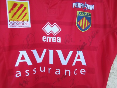 Maillot USAP Perpignan Signé Par Plusieurs Joueurs - Erreà - Taille L