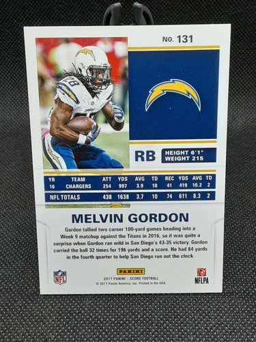 2017 Score Gold Zone Parallel #ed /50 - Melvin Gordon #131 Baltimore Ravens - Picture 2 of 3