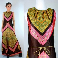 Vintage 60s Psychedelic Ethnic Floral Printed Palazzo Pants Jumpsuit Playsuit M