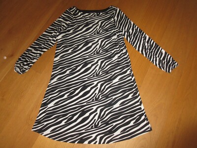 ladies Wallis black white stripe long sleeve A line tunic dress, size