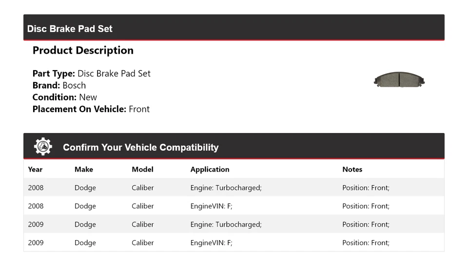 For 2008-2009 Dodge Caliber Bosch Blue Ceramic Brake Pads with Hardware Front Foto 2 de 3