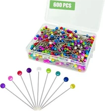 600PCS Sewing Pins, Pearl Head Straight Quilting Pins, 1.5" Multicolor Craft Pin