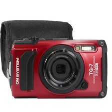 OM SYSTEM Tough TG-7 Digital Camera Red with Small Camcorder Case