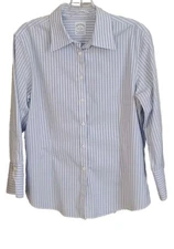 Brooks Brothers Shirt Sz 12 Fitted Non Iron White Blue Stripe 
