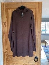Pretty Little Thing Brown Polo Jumper Dress Oversized 8 Knitted Long Sleeve BNWT