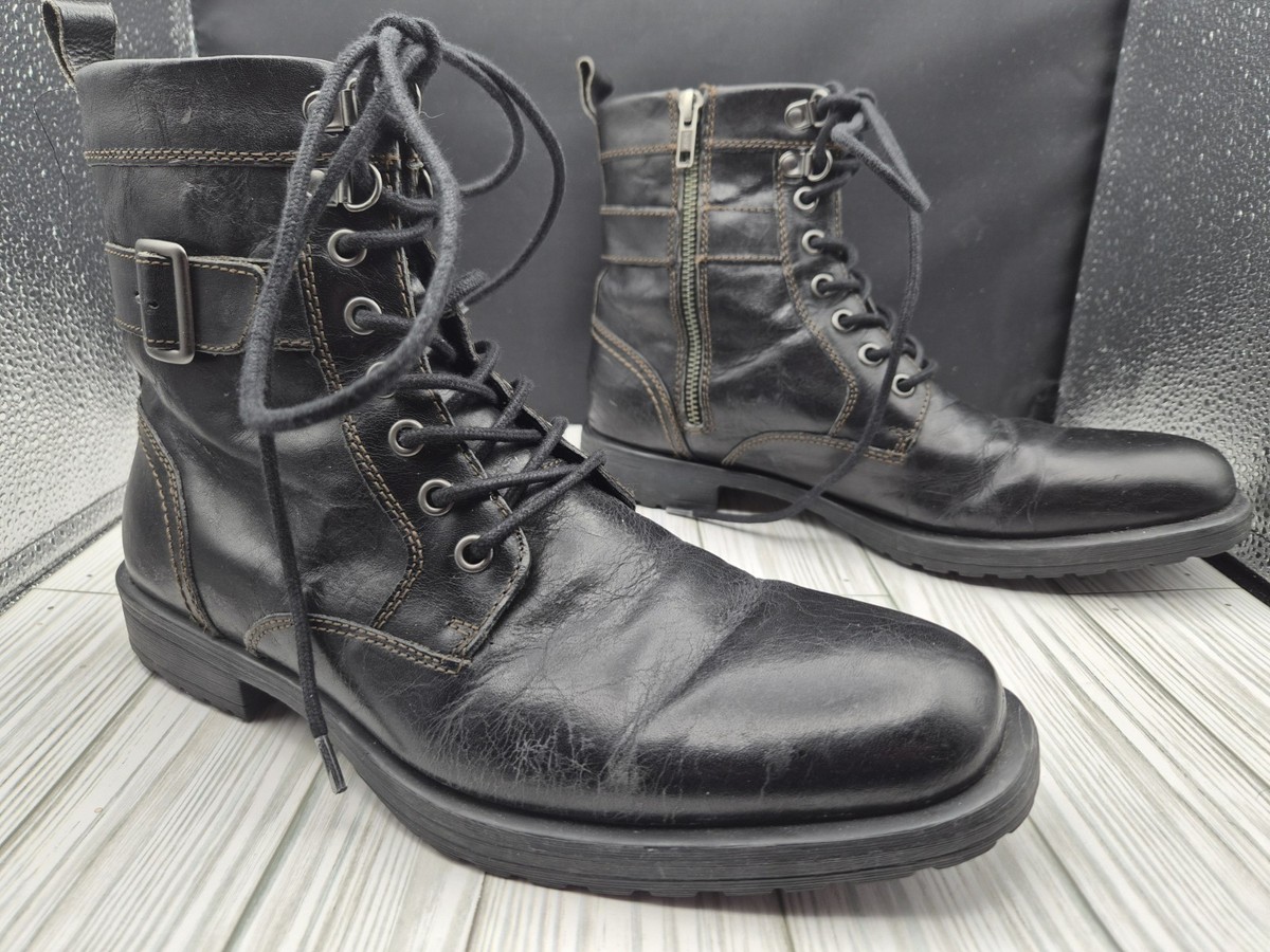 AUSTIN GREY ROCKCASTLE Genuine LEATHER Men’s Bootie Laces Zippers BUCKLES 9.5 Aston Grey Collection Rockcastle 2 Black Leather Lace Up Zip  main image 2