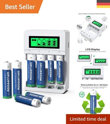 Smartes Akku Ladegerät mit 4 AA + 4 AAA Batterien   Umweltfreundliche Lösung