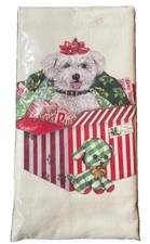 30”x30" Flour Sack Kitchen Dish Towel Christmas Bichon Frise Dog