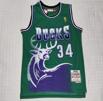 Throwback Milwaukee Bucks Ray Allen #34 Stitched Jersey Green Sz Medium