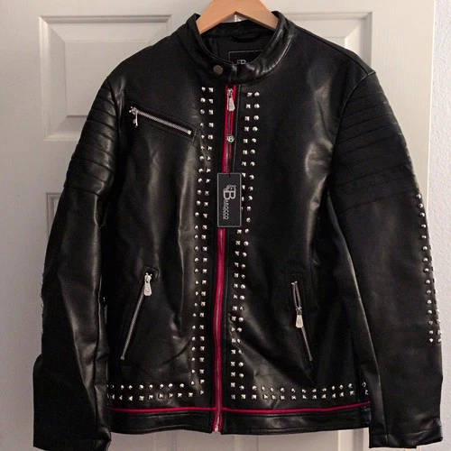 Barocco Urban Glimmer Men's PU Leather Moto Jacket Large - product listing photo
